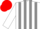 White and gray stripes, red cap