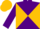 Purple and gold diagonal quarters, purple and gold cap