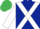 Dark blue, white cross sashes, white sleeves, emerald green cap