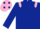 Dark blue, pink epaulettes, pink cap, dark blue spots