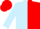 Light blue & red halved, light blue sleeves, red cap