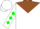 White, brown yoke, green shamrock, red heart, green diamonds on sleeves