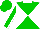 Green and white diagonal quarters, white collar, green sleeves, white seams