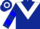 Dark blue, white triangular panel, white sleeves, blue hoop