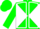 Green and white diagonal quarters, white seams on green sleeves