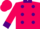 Hot pink, purple dots on back, purple cuffs & collar