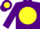 Purple, purple 'nz' on yellow ball, yellow band on sleeves