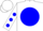 White, white 'hts' on blue ball, blue dots on sleeves, white cap