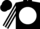 Black, black lightning bolt on white ball, white stripe on sleeves, black cap