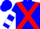 Blue, red cross sashes, white bars on sleeves, blue cap