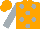 Orange, silver dots, silver sleeves, orange cap