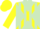 Light green, yellow cross sashes, light green stripes on yellow sleeves, yellow cap