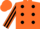 Orange, black dots, black stripe on sleeves