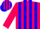 Hot pink, blue stripes, hot pink sleeves