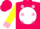 Hot pink, pink 'sje' on white ball, pink dots & cuffs on yellow sleeves