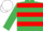 Emerald green, red hoops, white cap