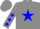 Gray, blue star, blue stars on sleeves