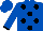 Royal blue, black dots, black cuffs on sleeves