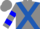 Gray, royal blue cross sashes, two blue hoops on sleeves