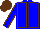 Blue body, brown seams, blue arms, brown seams, brown cap