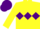 Yellow body, purple triple diamond, yellow arms, purple cap