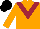 Orange, maroon chevron, black cap