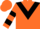 Orange, black triangular panel, black bars on sleeves, orange cap