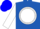 Royal blue, white ball, blue 'b', white circle on sleeves, blue cap