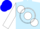 Light blue, white ball sash, white circle on sleeves, blue cap, white visor