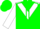 Green, white triangular panel, green seams on white sleeves, green cap
