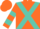 Orange, turquoise cross sashes, turquoise bars on sleeves