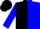 Black, blue halves on sleeves, hockey sticks on back