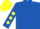 Royal blue, yellow diamonds on sleeves, yellow island on back, matching cap