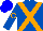 Royal blue, orange cross sashes, orange circle on sleeves, blue cap