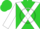 Lime green, white cross sashes, white circle on sleeves
