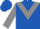Royal blue,gray triangular panel, gray cuffs on sleeves