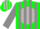Green, light gray ball and 'dv', gray stripes on sleeves