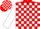 Red, white circled 'w', red and white blocks on sleeves