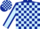 Dark blue & light blue check, light blue sleeves, dark blue seams, dark blue & light blue check cap