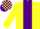 Yellow, purple stripe, check cap