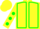 Yellow, green seams, green dots on sleeves, yellow cap, green seams