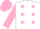 White, candy pink dots, pink sleeves and cap