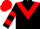 Black, red triangular panel, two red hoops on sleeves, red cap