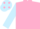 Pink, light blue slvs, light blue cap, pink spots