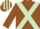 Brown, light green cross sashes, striped cap