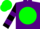 Purple, green ball, purple 'z', two purple hoops on sleeves, purple and green cap