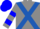 Gray, royal blue cross sashes, two blue hoops on sleeves, blue cap