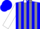 Blue and gray stripes, white collar, white sleeves