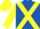 Royal blue, yellow cross sashes, yellow 'b', royal blue and yellow sleeves, yellow cap