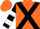 Orange, black cross sashes, black and white bars on sleeves